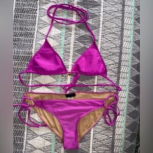 Vintage Y2K Fox Racing Matching 2 Piece Vibrant Purple Bikini Set Small